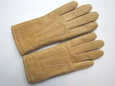VINTAGE CHILD'S LEATHER GLOVES w WARM KNIT LINING 6-1/2" long x 5" circum EUC