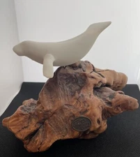 Vintage John Perry  Manatee Sculpture In Burlwood Stand Marine Life