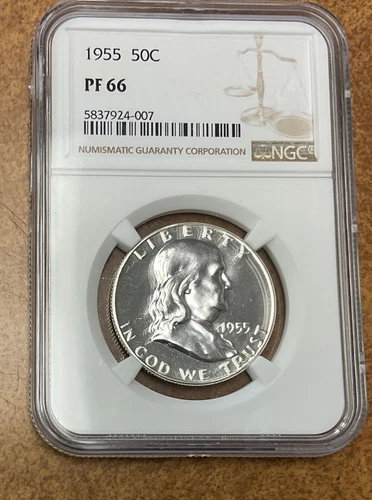 1955 Proof Franklin Half dollar - NGC PR66 - Bright White.