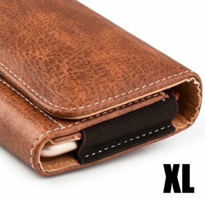 Google Pixel 3a XL (6.5'' x 3.5'') - Brown Leather Belt Clip Horizontal Pouch Case