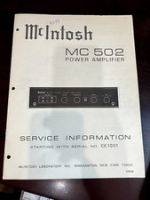 McIntosh MC502 MC-502 POWER AMP Repair Service Manual  ORIGINAL 