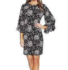 NWT MSRP $110 - MICHAEL KORS Mod Floral Flare Sleeve Dress, Black White, Size XS