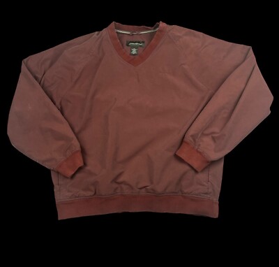 VTG Eddie Bauer Windbreaker Jacket Mens Large Brown Pullover V Neck Lightweight