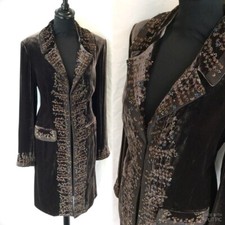 Laura Ashley Vintage Brown Velvet Boho Embroidery Beads Evening Coat 12 38