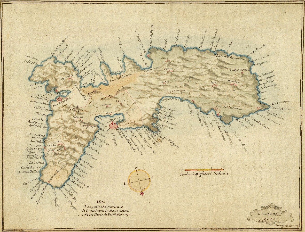 Carte ancienne Île d’Elbe 1800 affiche d'art haut de gamme 45x60 cm Rf01