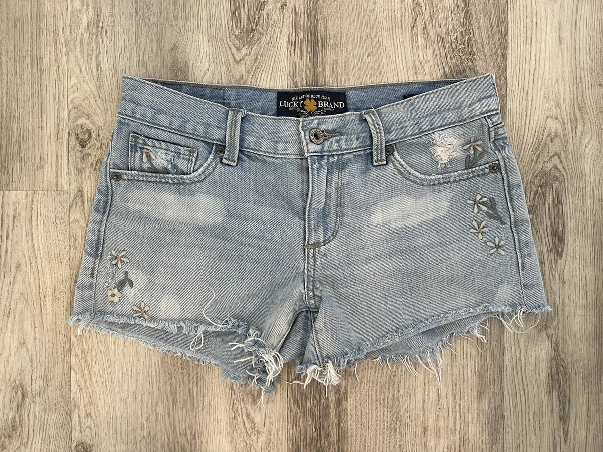 Lucky Brand The Cut Off Embroidered Floral Jean Shorts - Size 00/24