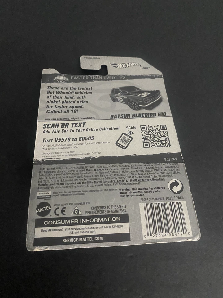 Hot Wheels Faster Than Ever 12 Datsun Bluebird 510 Gris Verde 92/247 NUEVO Foto 2 de 2