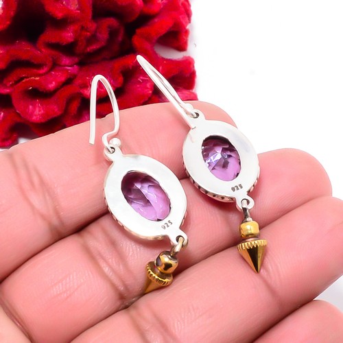 Colour Changing Alexandrite 925 Sterling Silver Two Tone Earring 1.87 Sku10 - Picture 2 of 3