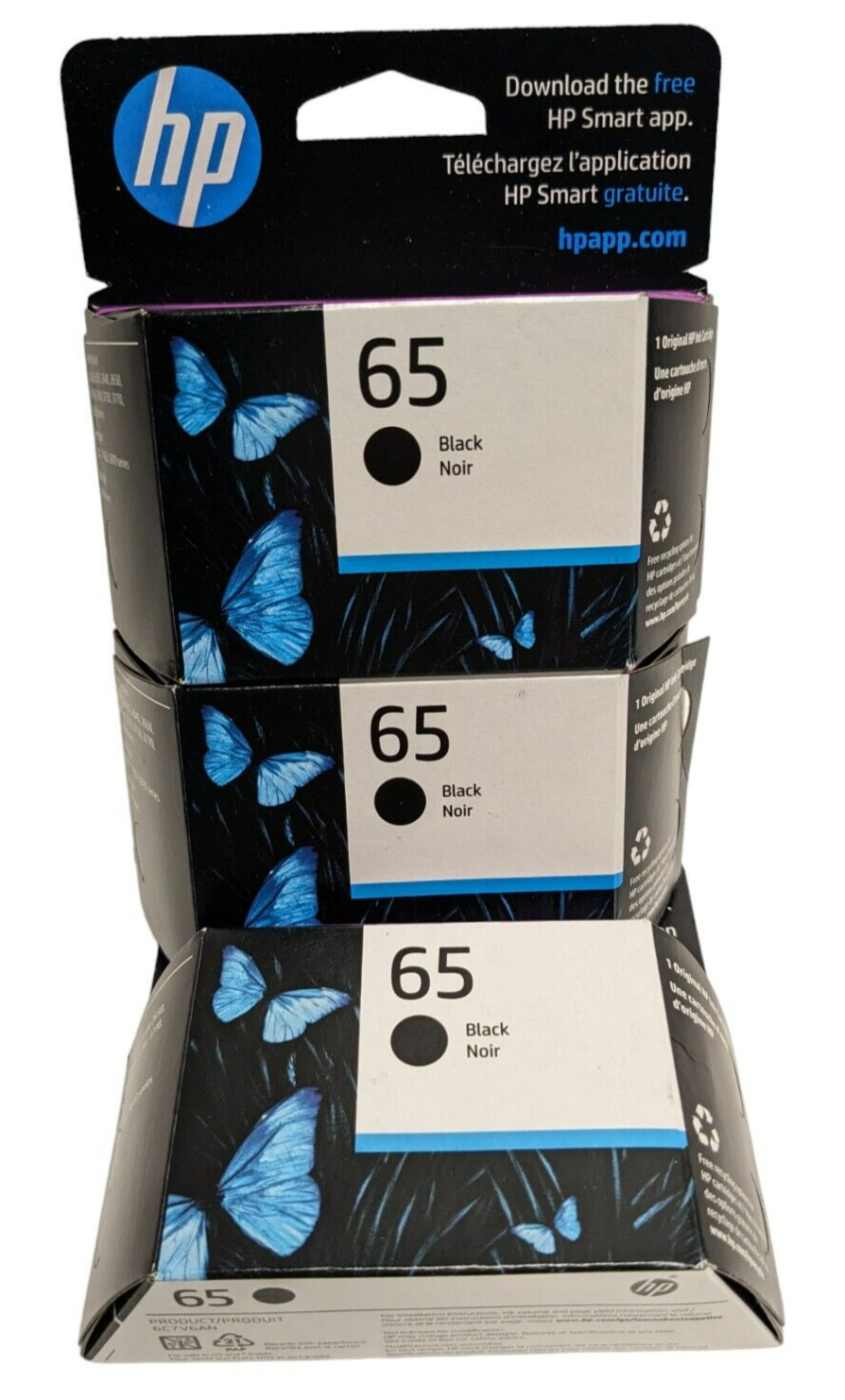 Lot Of 3 Genuine HP 65 Black Ink Cartridges 2025 Dates New Sealed OEM
