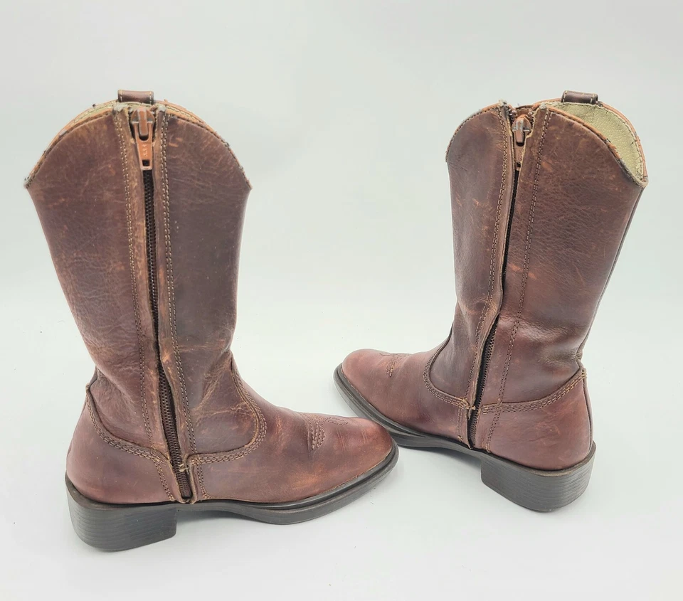 Botas occidentales para niños Frye Lil Daisy Duke cuero marrón punta almendra talla 11 M Foto 3 de 4