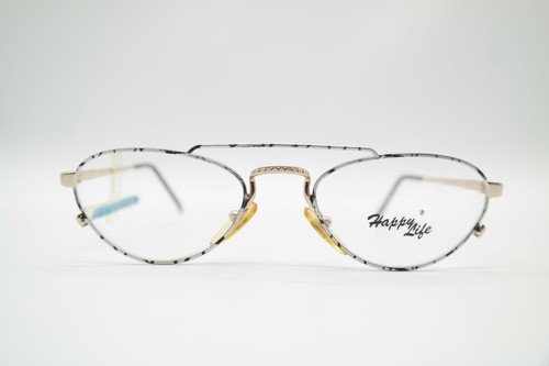 Vintage Happy Life 2998 Gold Silver Black Oval Glasses Frame NOS