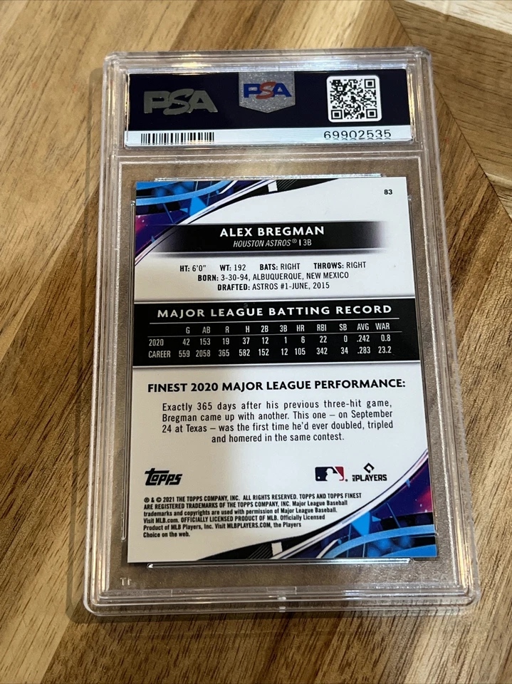 2021 Topps Finest Rose Gold Refractor /75 Alex Bregman #83 PSA 9 Astros - Image 2 of 2