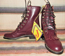 Women's Vintage Justin Diamond J Burgundy Leather Lacer Boots 4.5 B NEW in Box