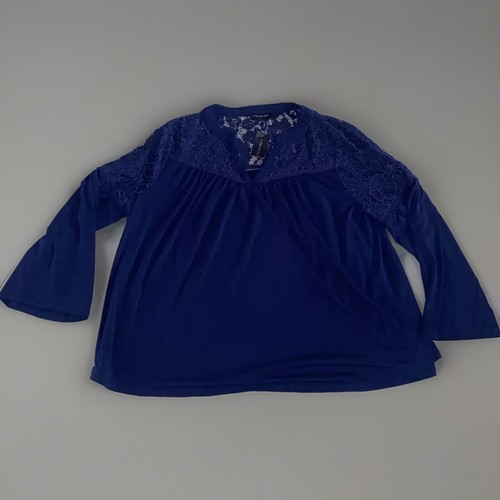 Lane Bryant Women's Top Shirt Size 18/20 Blue w/ Lace V-Neck Long Sleeve - NWT’s