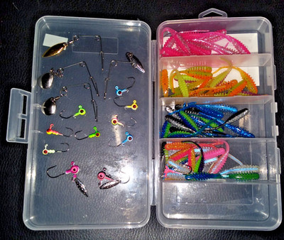 #3VANZ BADAZZ Crappie BAIT 60pcs 2'' Zippers with 11 jigs FOUR spinners  FREE Box