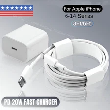 Fast Charger For Apple iPhone 14 13 12 11 Pro Max 20W USB Type-C Block PD Cable