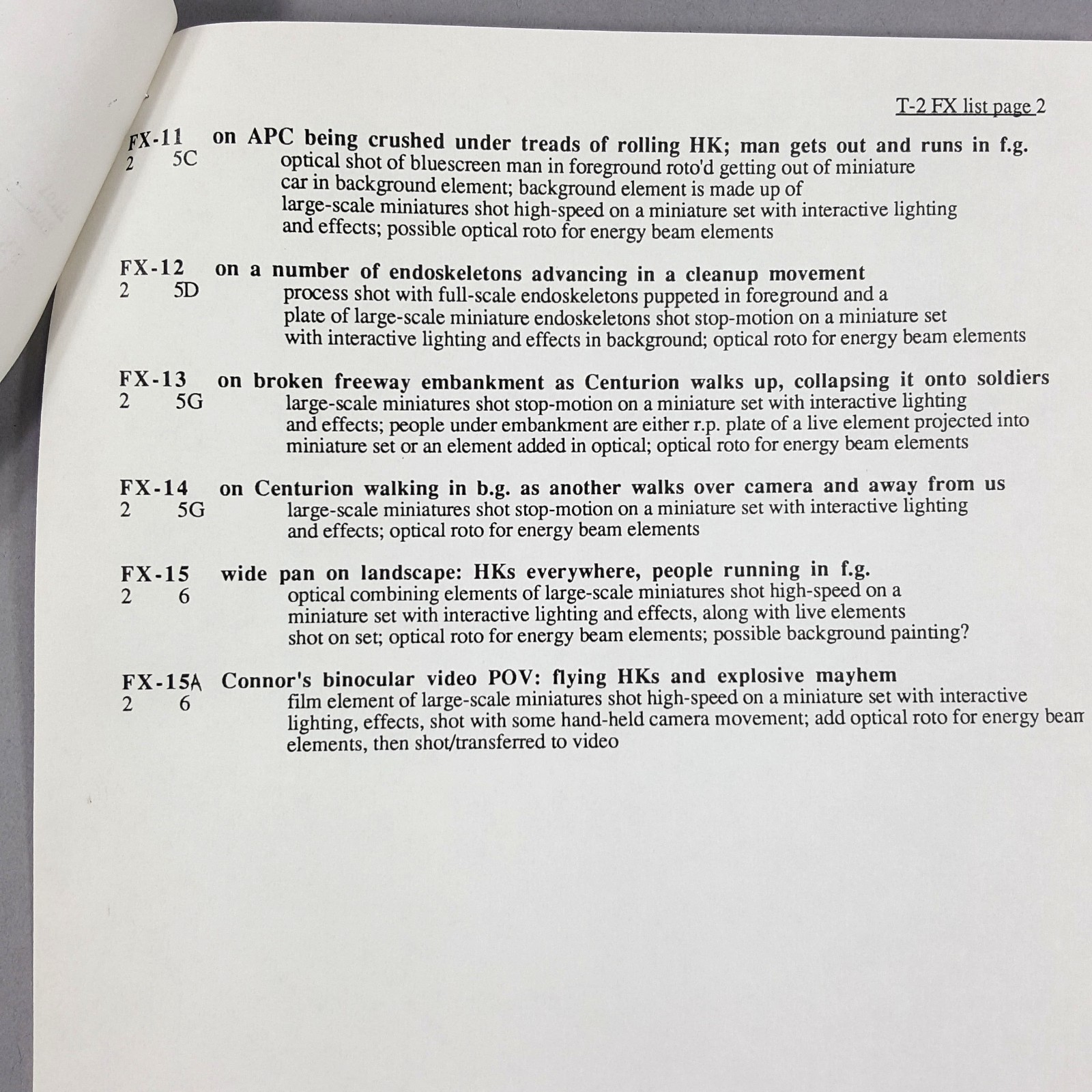 Image 7 of Terminator 2 - Production Used Future War Effects List from Lightstorm Office