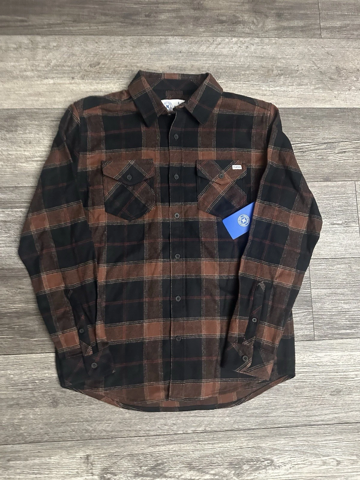 Men’s Hurley Flannel Shirt S Dark Orange Brown Black Red