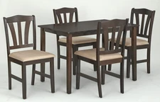 5 Piece Wood Farmhouse Upholstered Dining Set Durable Table 4 Chairs Espresso
