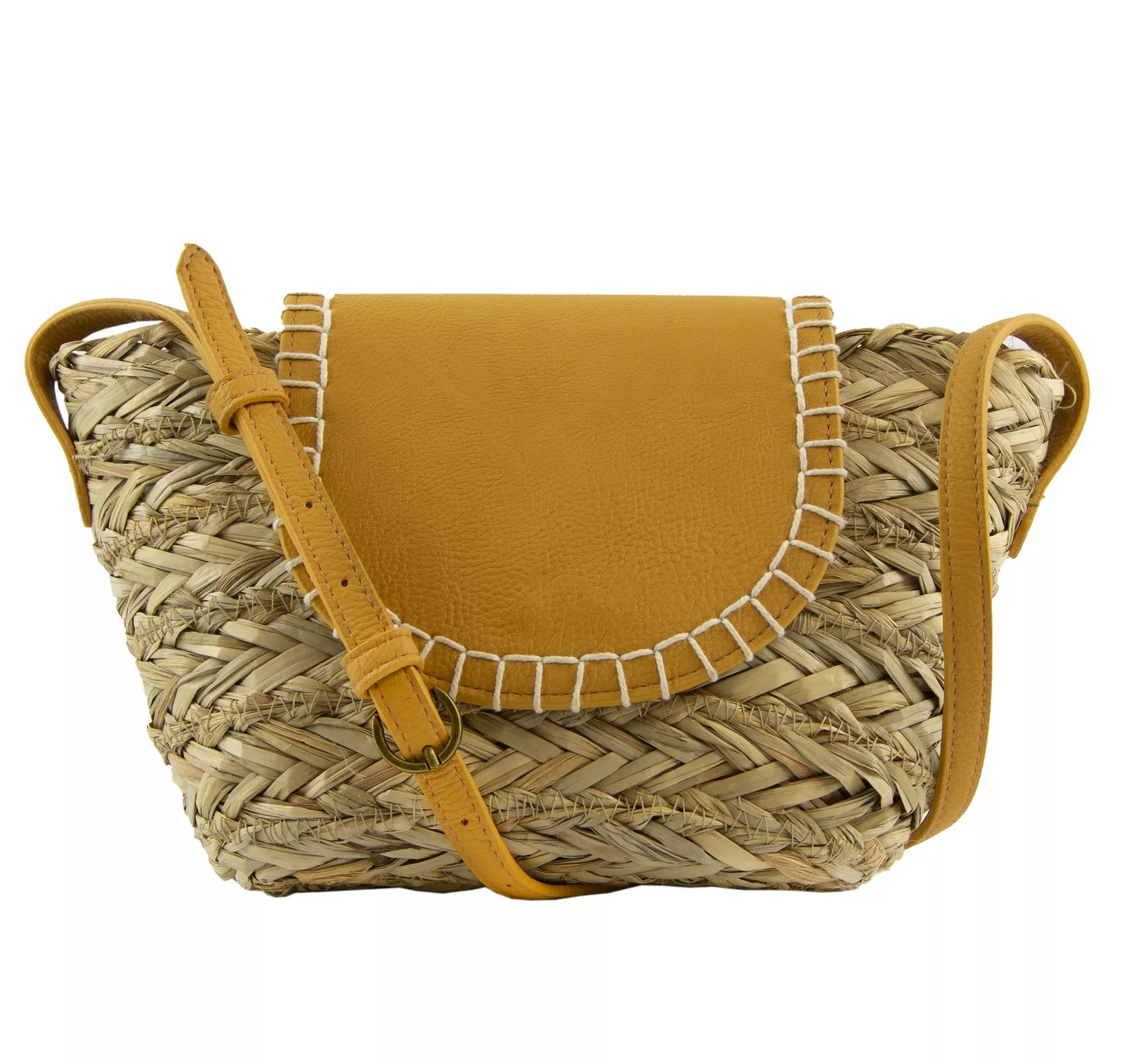 Универсальная соломенная сумка через плечо из ниток горчичного цвета 3390₽