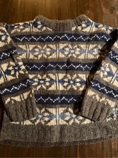 VTG UniSex Gray  Navy Fair Isle Wool Sweater - M/L