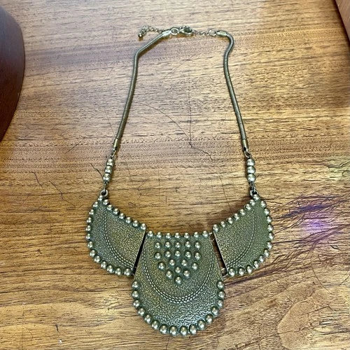 VTG Necklace Tribal Egyptian Art Deco Revival Statement Jewelry 20” Brass Tone