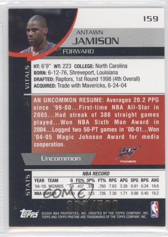 2005-06 Topps Pristine /500 Antawn Jamison #159 - Image 2 of 2