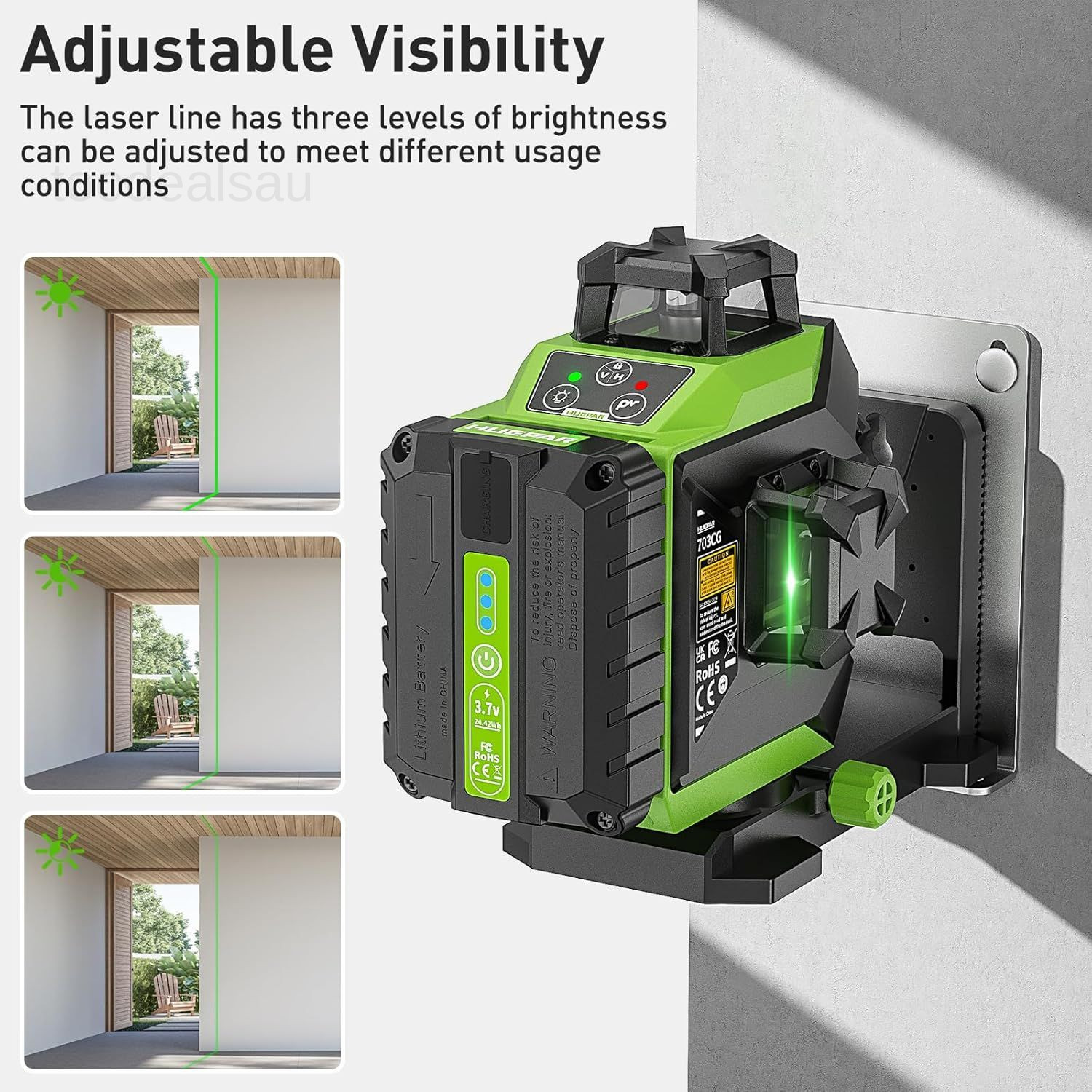 Laser Level 3 x 360 Self-Leveling Cross Line 3D Green 703cg