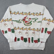 80s Santa Reindeer Sled Christmas Size M Vintage Pullover Crewneck Sweatshirt