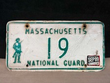 Vintage 1980s Massachusetts License Plate ~ National Guard ~ 2 Digit