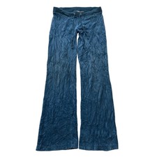 Vintage Juicy Couture Women Petrol Blue Velour Flared Track Pant Low Rise Size S