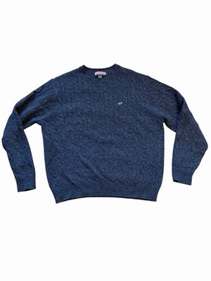 Vineyard Vines Cable Knit Sweater Mens L Blue Wool Preppy Fisherman