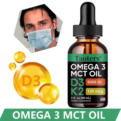 TAOTERS Bio-Vitamin-D3-K2-Tropfen enthalten 5000 IE Vitamin D3 und MCT-Öl (60 ml)