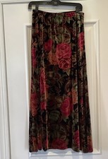 Vintage Black Velvet Maxi Skirt Floral Print Small Festival Whimsigoth Fairy