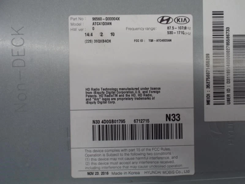 2017-2018 Hyundai Tucson Radio Display Screen W/Nav 96560D3330/96560D3331 Used Foto 3 de 4