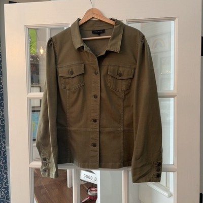 Women s Talbots Olive Puff Sleeve Indoor Jacket Size XL - EUC