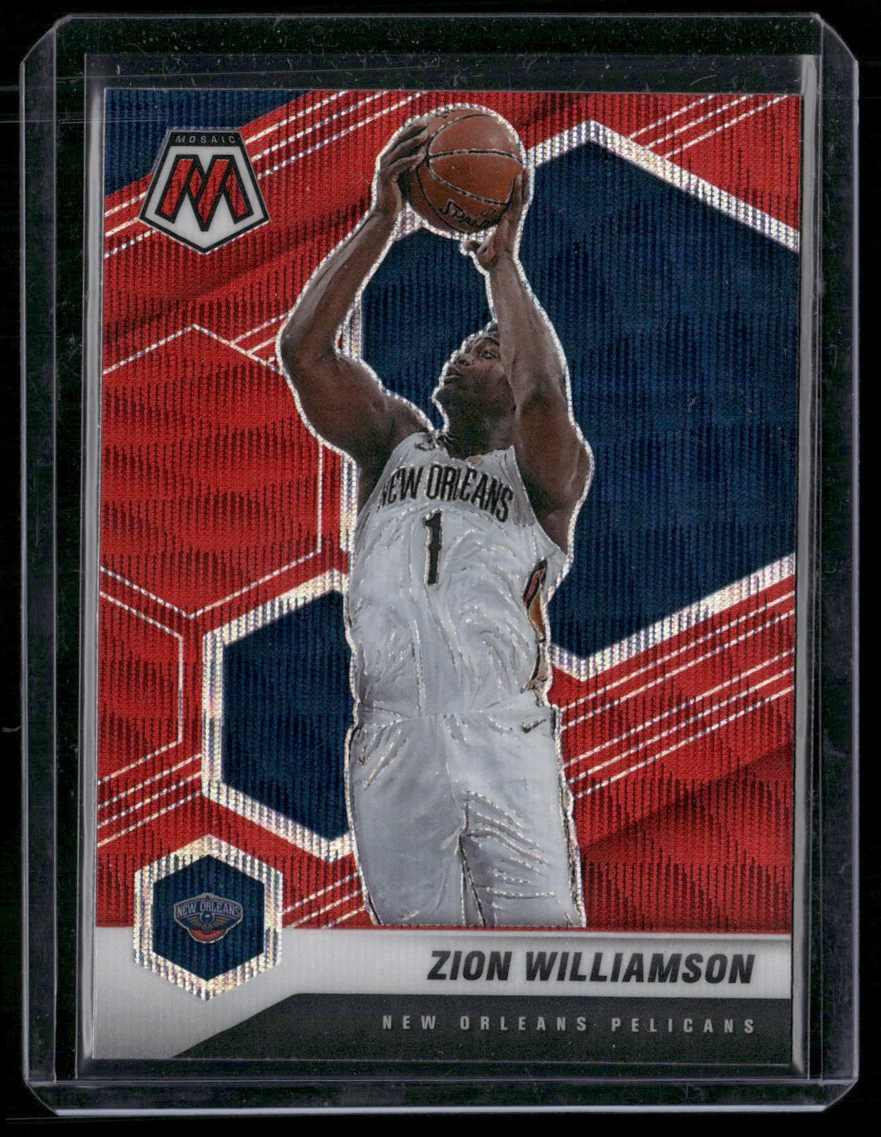 2020-21 Panini Mosaic #49 Zion Williamson Mosaic Red Wave