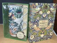Stunning Spode x Morris & Co. Strawberry Thief Set of 2 Stacking Mugs New in Box