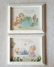 Homco Wall Pictures Framed 10×13 Bible Verse Nursery Room 2 Pc. Vintage 1985