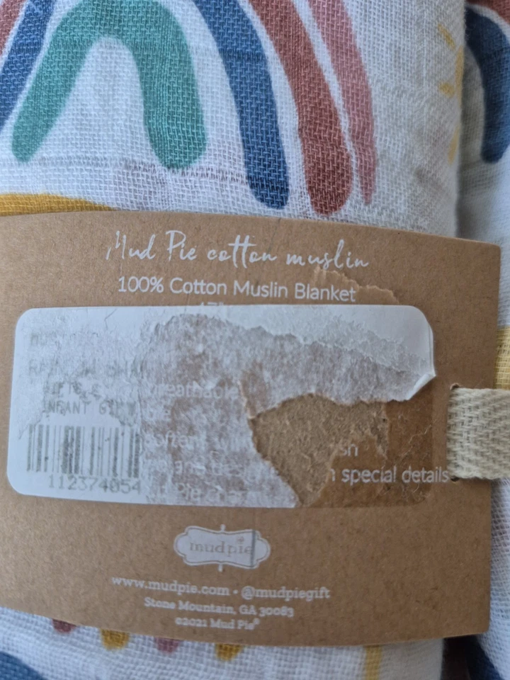 Nuevo Con Etiquetas Boutique Mud Pie Niña Niño Arco Iris Muselina Manta Sonajero Set Foto 4 de 4