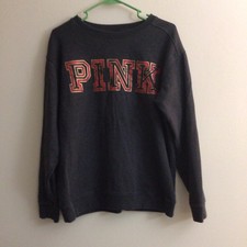 PINK Victoria's Secret Dark Gray Fleece Pullover Sweatshirt Women's M Logo