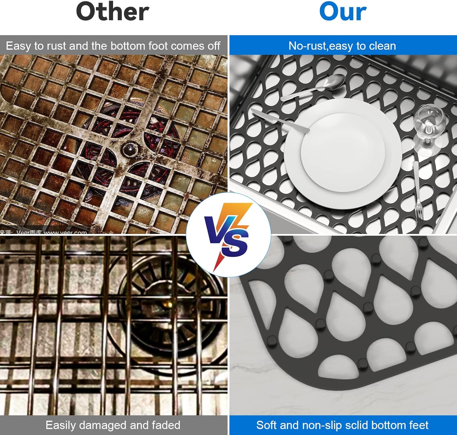 Silicone Sink Mat 2PCS TOOVEM Cistern Protectors for Kitchen Sink, Grid Non-Slip