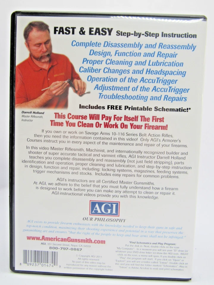 AGI Technical Manual & Armorer’s Course DVD – Savage Arms 10–116 Series Bolt Act Foto 2 de 4