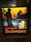 Vintage Budweiser Beer "After The Hunt" Lighted Black Box Sign 18”x18”