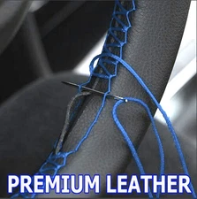 BLUE leather Car Van Auto Steering Wheel Glove Cover Non Slip DIY Universal38cm