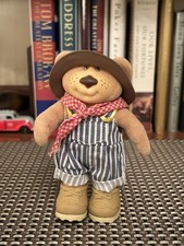Vintage 1986 Furskins Teddy Bear Hard Plastic Fuzzy Farmer 5 Toy