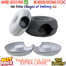 Peekaboo Cat Cave EXTRA LARGE Cat Tunnel Bed Indoor Cats, Cat Donut,Gray, USA