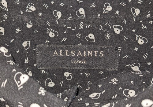 All Saints New Romantic Mens Lightweight Viscose Heart Print Holiday Shirt Large - Picture 8 of 8