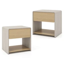 2 PCS Modern Style Nightstand 2-Tier Sofa Side Bedside Table with Drawer & Open
