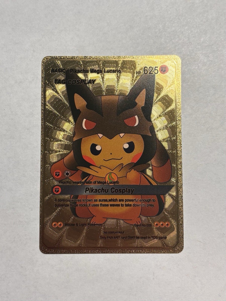 海外版 Pikachu Mega Lucario コスプレカード Rare Pikachu Mega Lucario Cosplay| Black & Gold Foil Pokemon TCG
